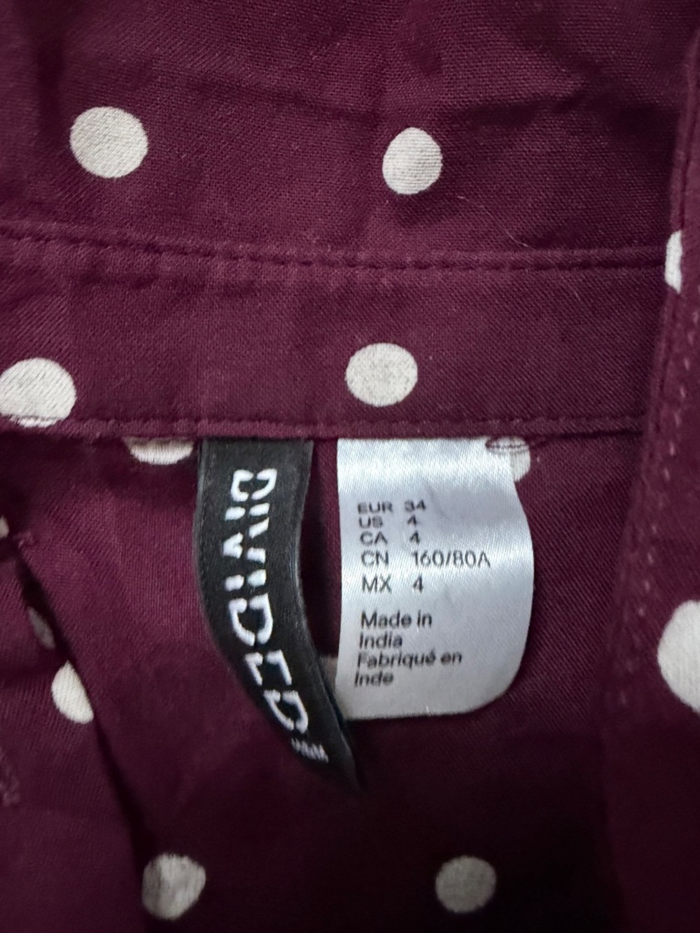 Divided H&M spring long sleeve cute outfit button down Maroon Polka Dot Blouse b - Picture 4 of 4